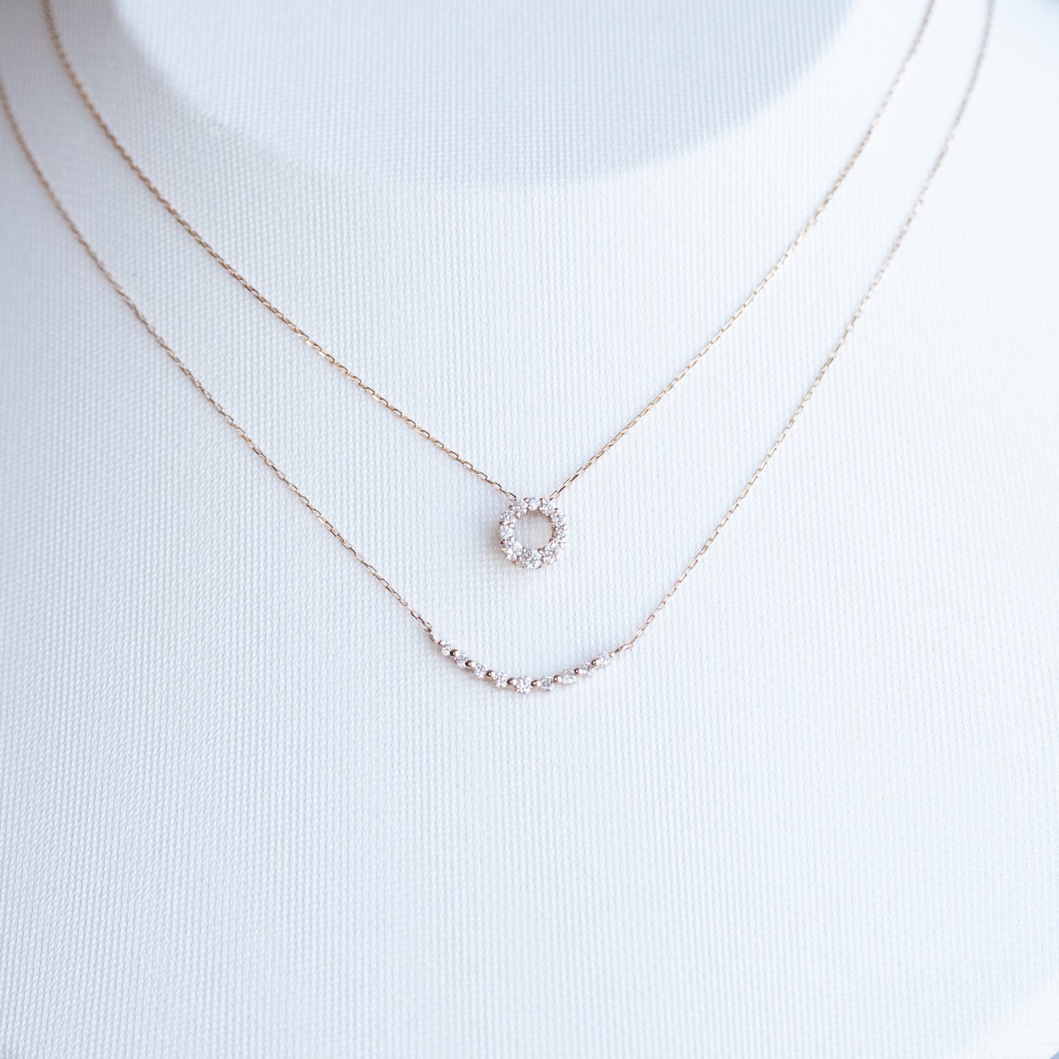 Japan Curved F Color Diamonds total 0.10/0.20ct 18K Gold Necklace (With Japan Certificate)