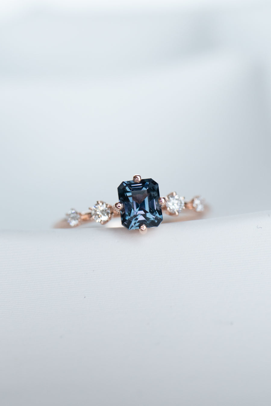 0.68ct Blue Spinel & 0.13ct Diamonds 14K Rose Gold Ring
