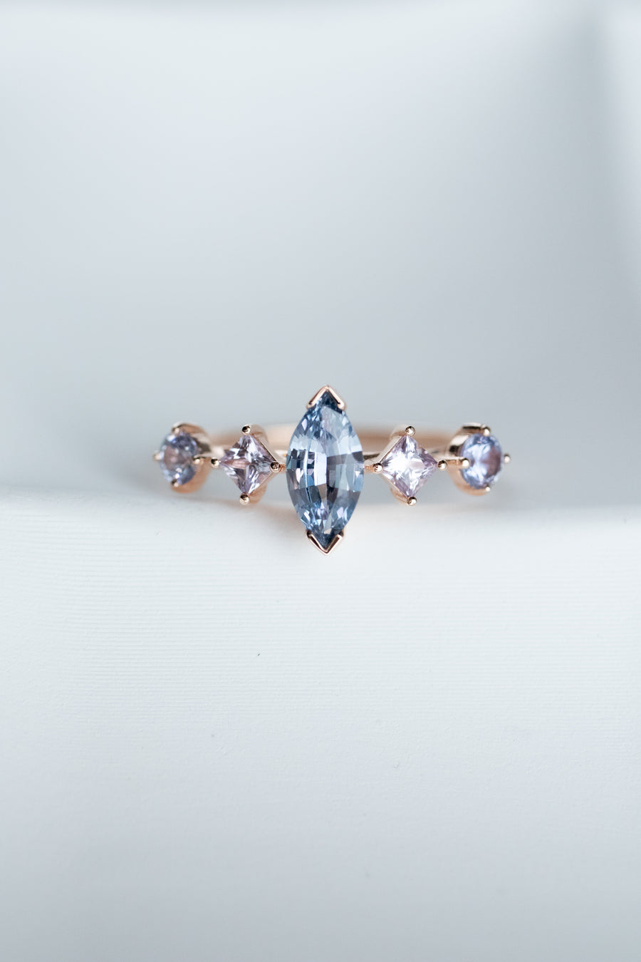 0.53ct Five Stone Marquise Blue Sapphire 18K Rose Gold Ring