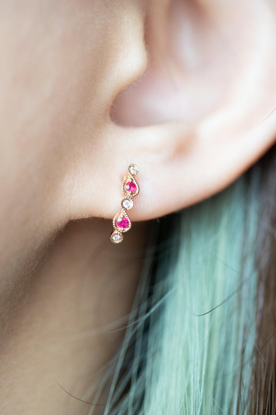 Total 0.08ct Ruby & 0.03ct Diamonds 18K Rose Gold Earrings