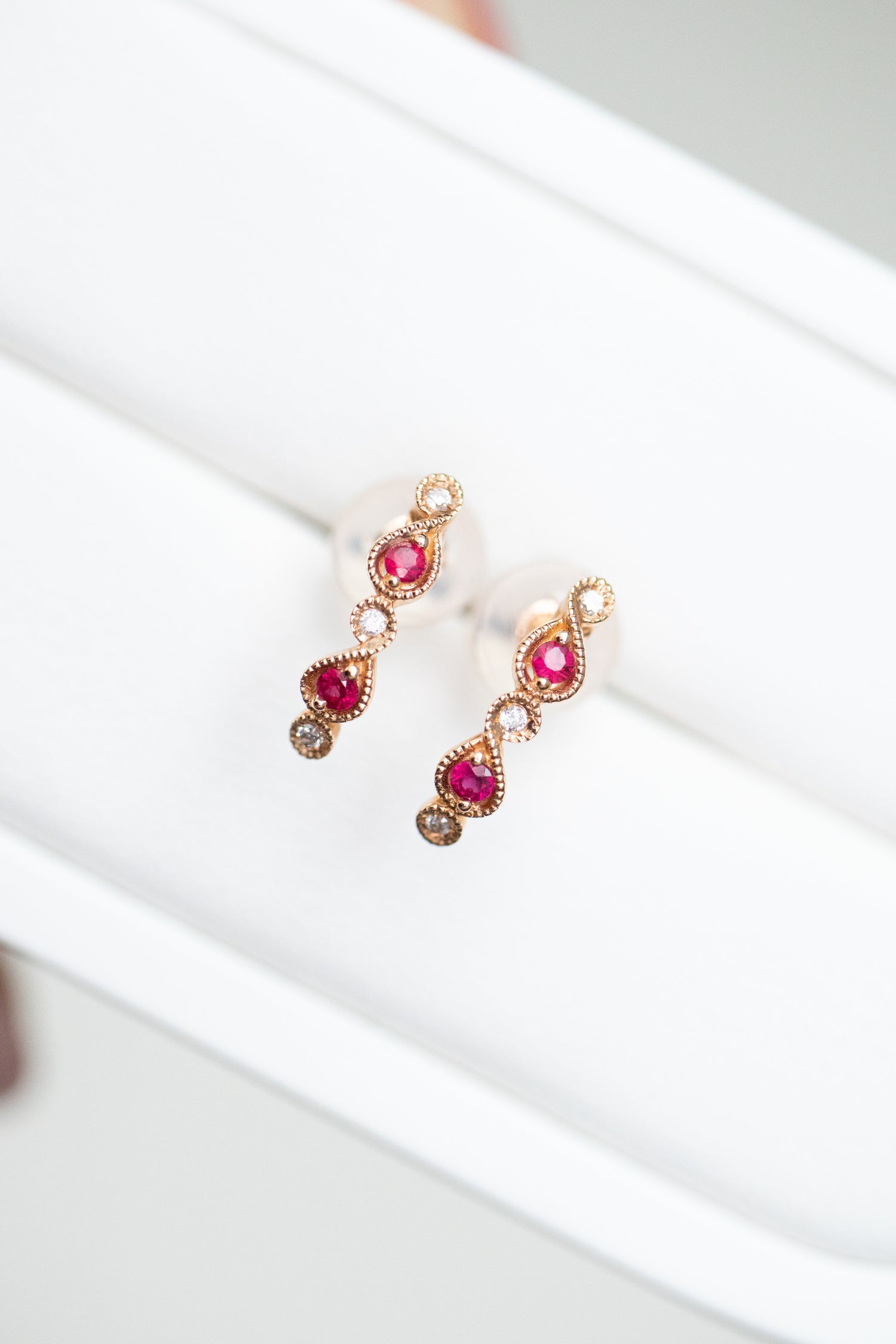Classic Milgrain Ruby & Diamonds 14/18K Gold Stud Earrings