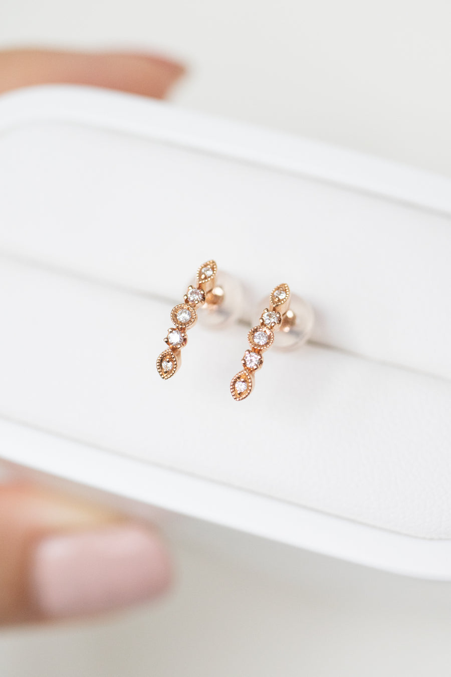 Total 0.09carat Natural White Diamonds 18K Rose Gold Earrings