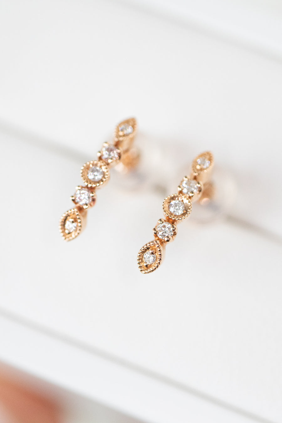 Total 0.09carat Natural White Diamonds 18K Rose Gold Earrings