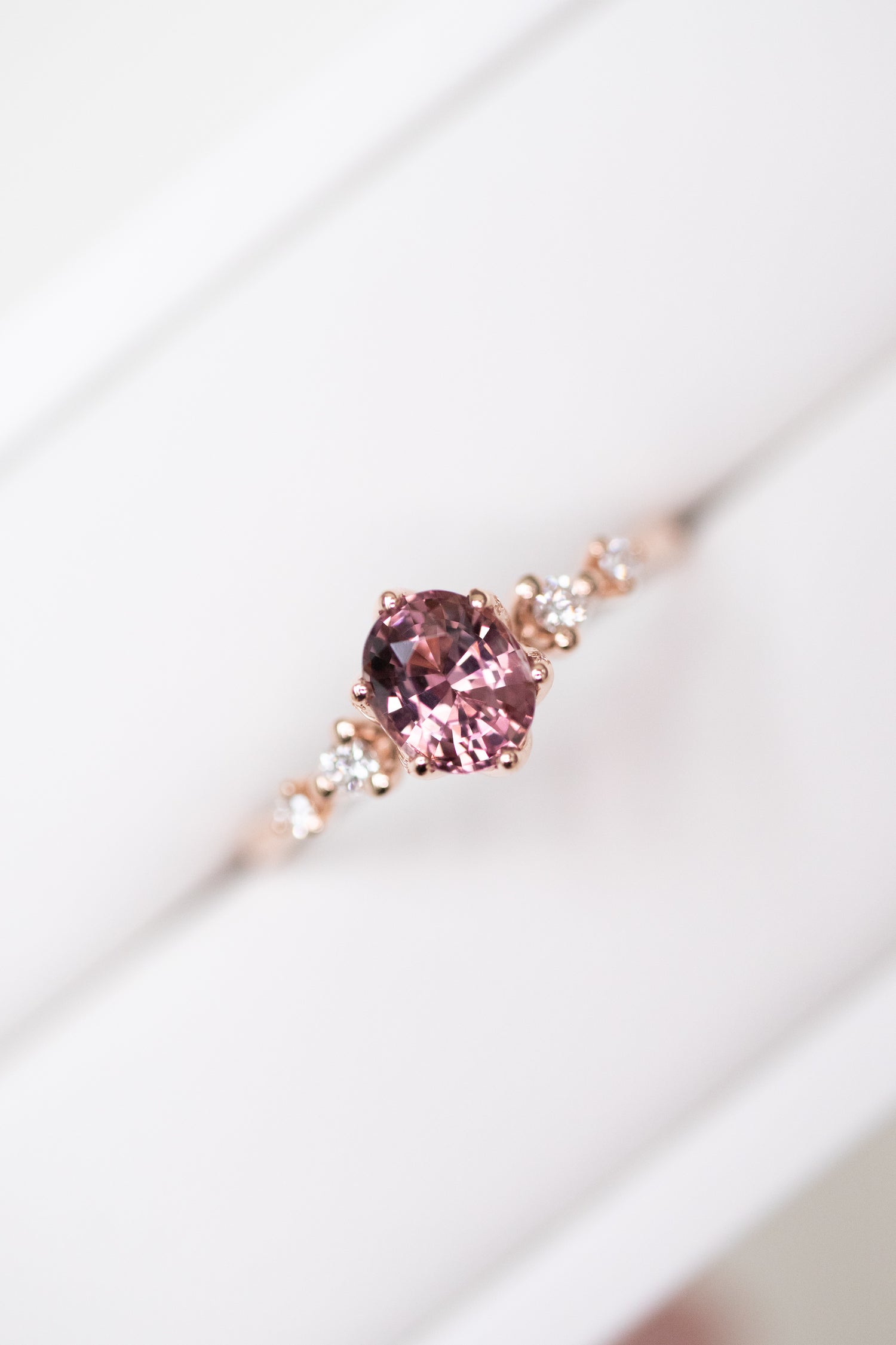 0.65ct Five Stone Spinel & diamonds 14K Rose Gold Ring