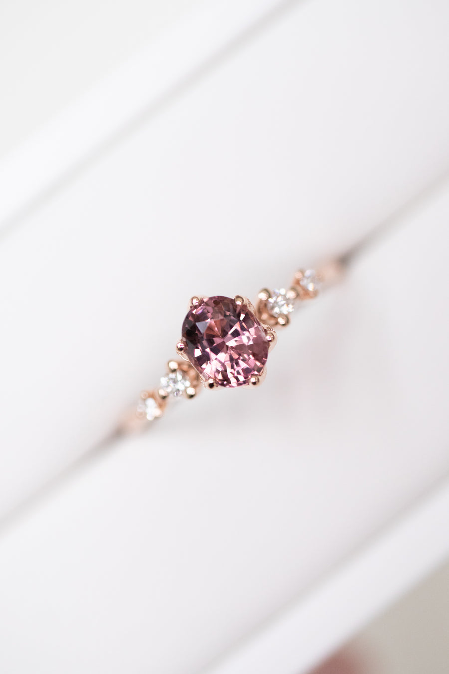 0.65ct Oval Pink Spinel & 0.07ct Diamonds 14K Rose Gold Ring