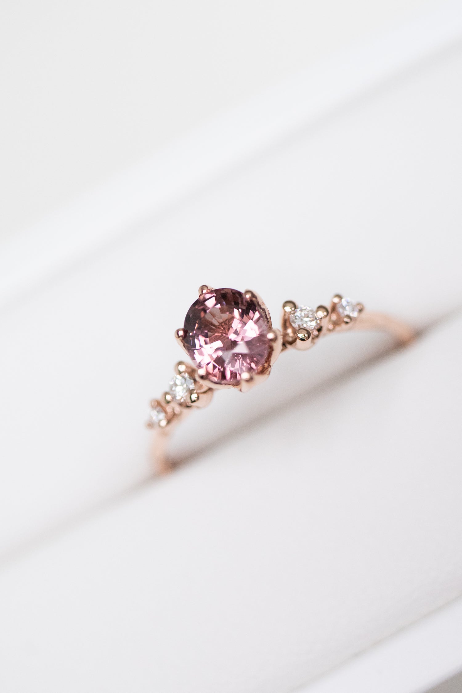 0.65ct Five Stone Spinel & diamonds 14K Rose Gold Ring