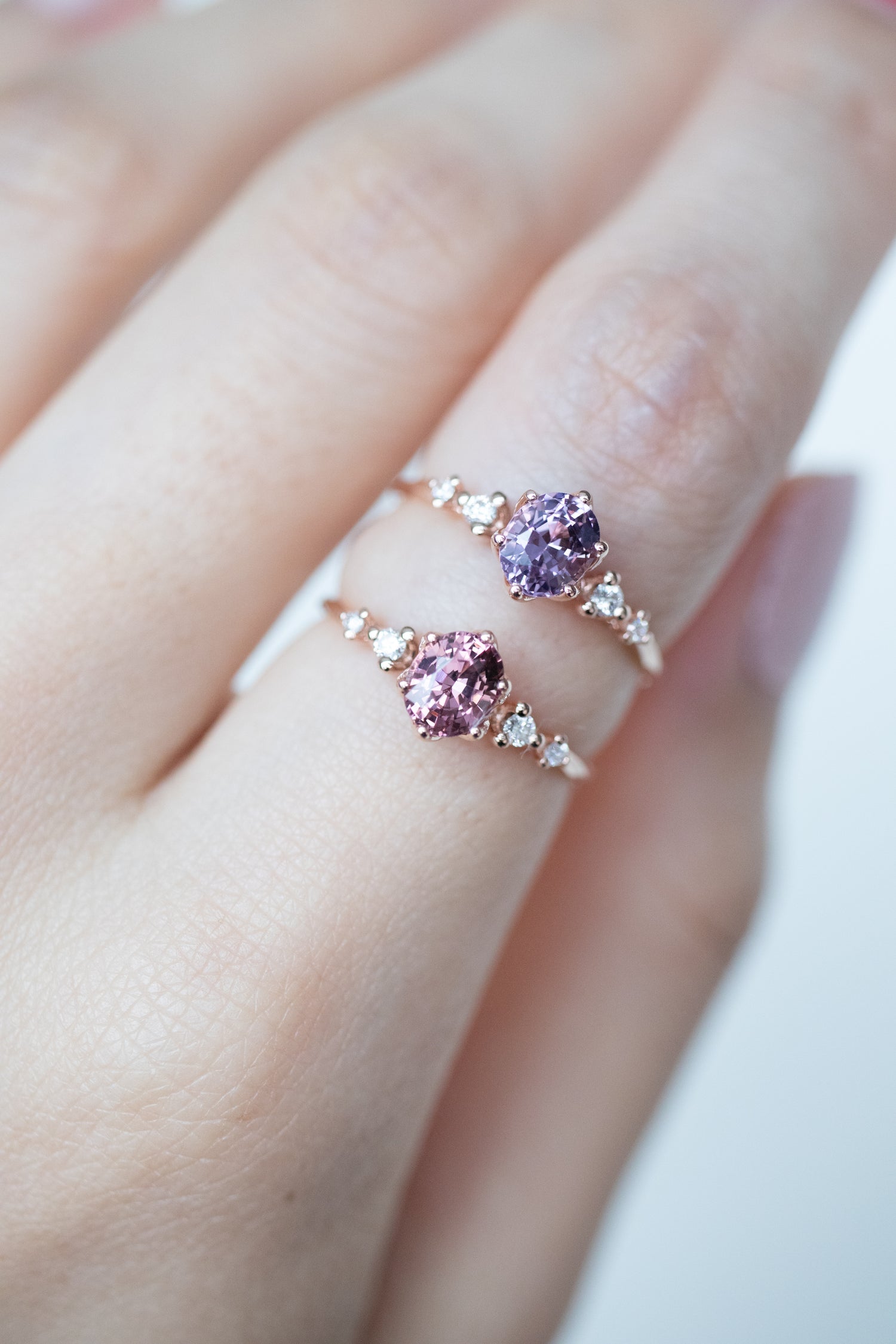 0.65ct Five Stone Spinel & diamonds 14K Rose Gold Ring