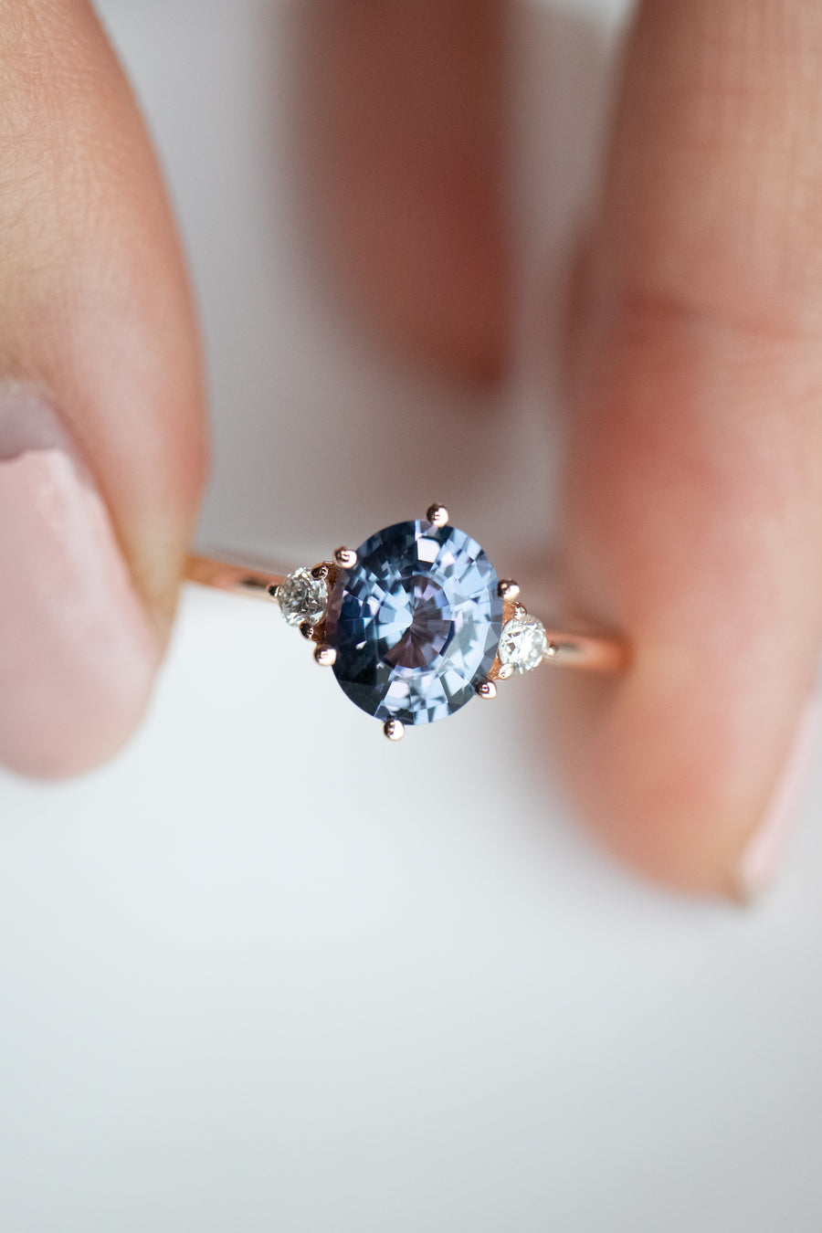 1.37ct Oval Blue Spinel & diamonds 18K Rose Gold Ring