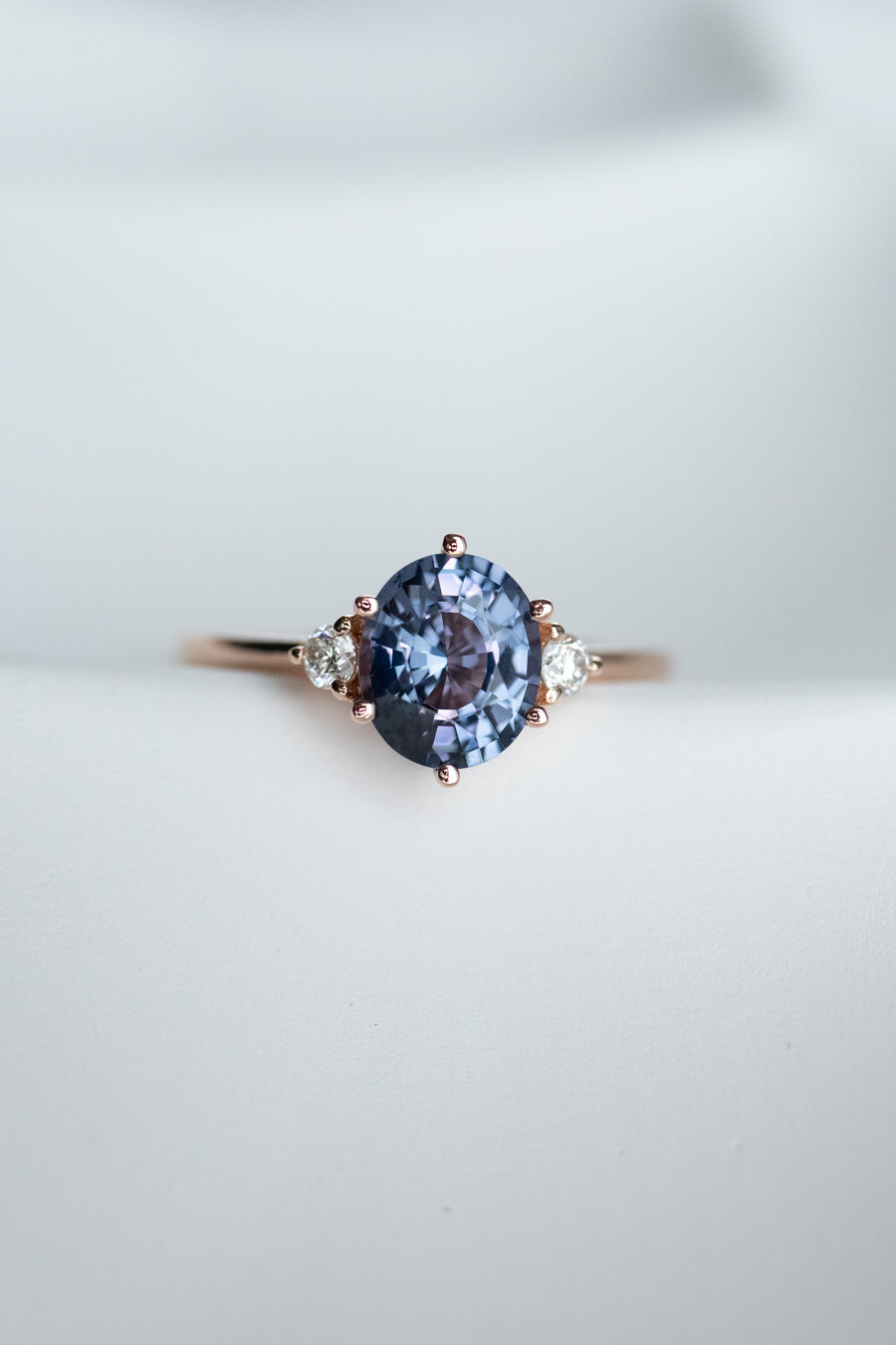 1.37ct Oval Blue Spinel & diamonds 18K Rose Gold Ring