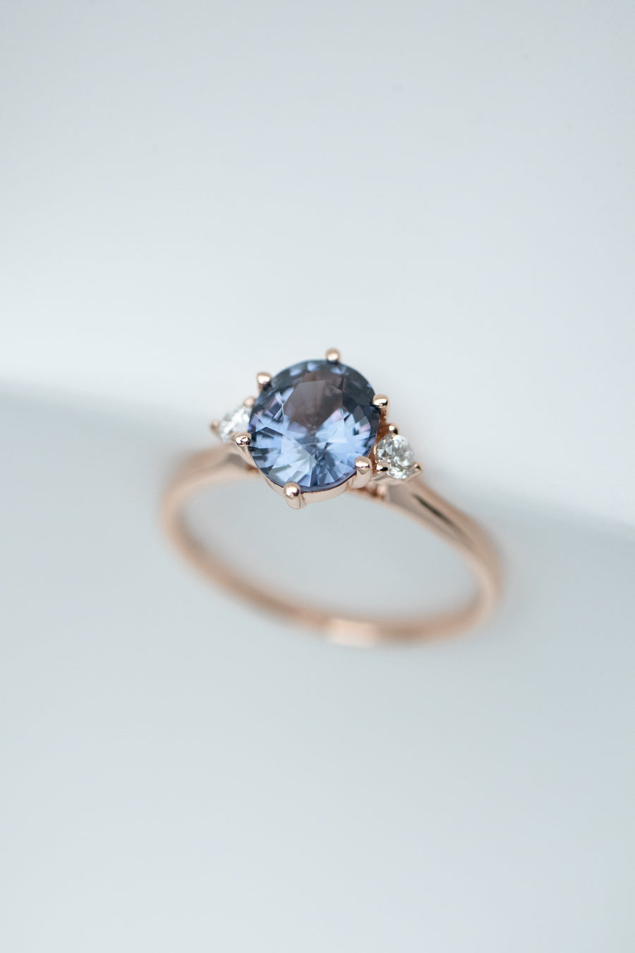 1.37ct Oval Blue Spinel & diamonds 18K Rose Gold Ring