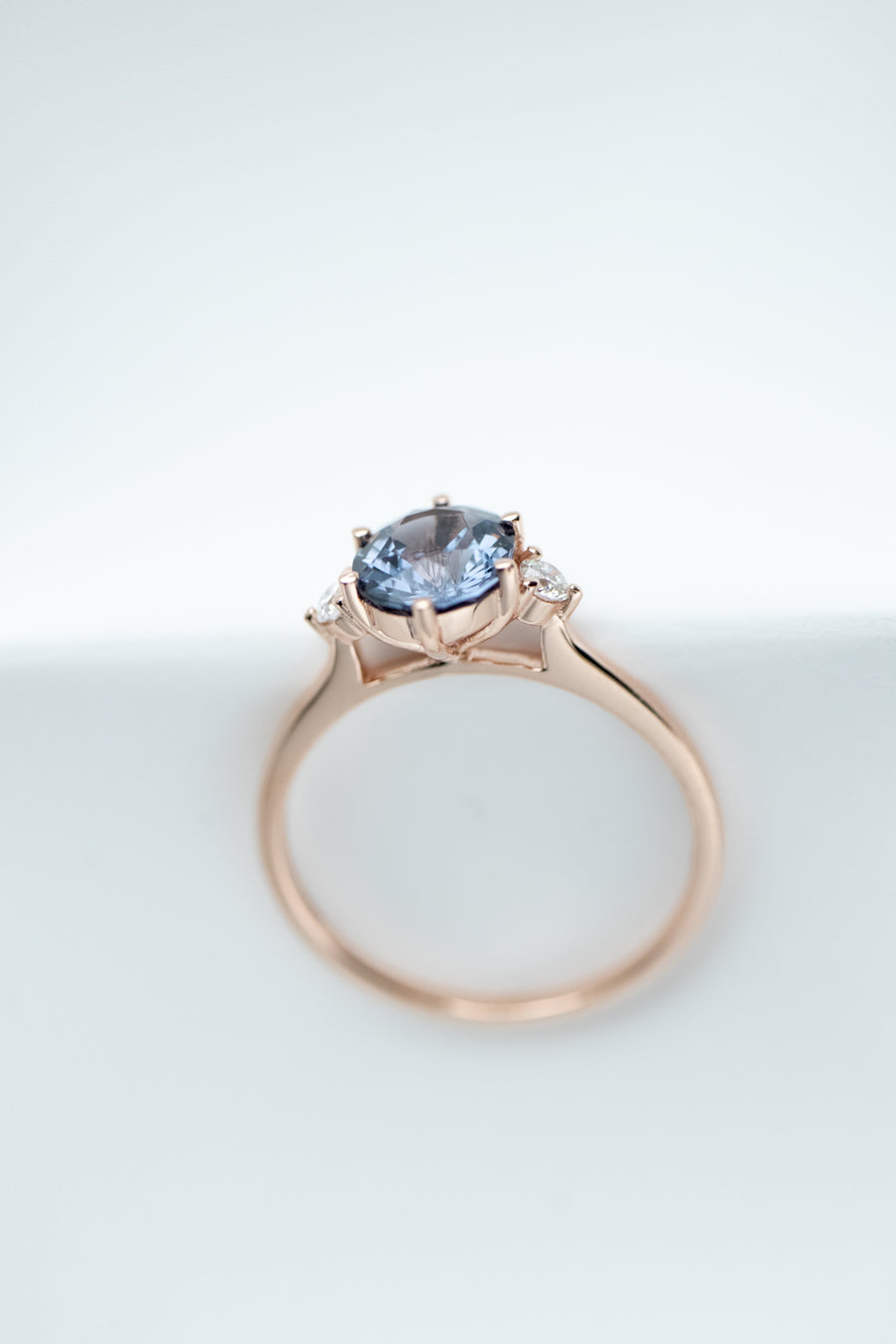 1.37ct Oval Blue Spinel & diamonds 18K Rose Gold Ring