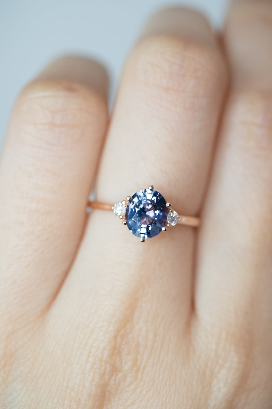 1.37ct Oval Blue Spinel & 0.07ct Diamonds 18K Rose Gold Ring
