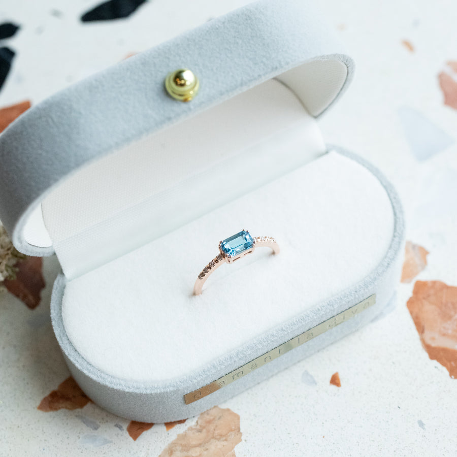 Rectangle Swiss Blue Topaz & Diamonds Ring