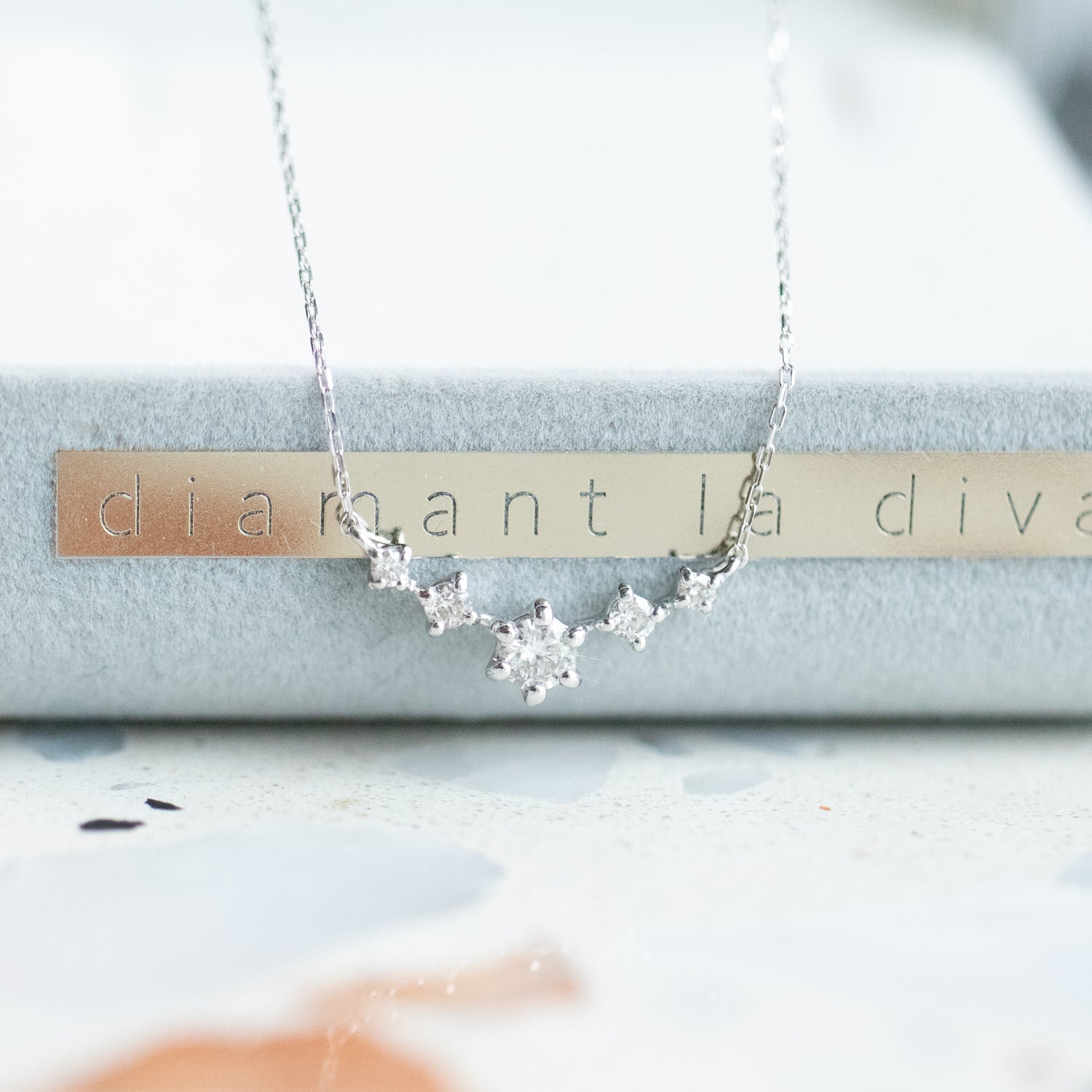 PREORDER - Japan Five Stone Natural Diamond 18K Gold Necklace