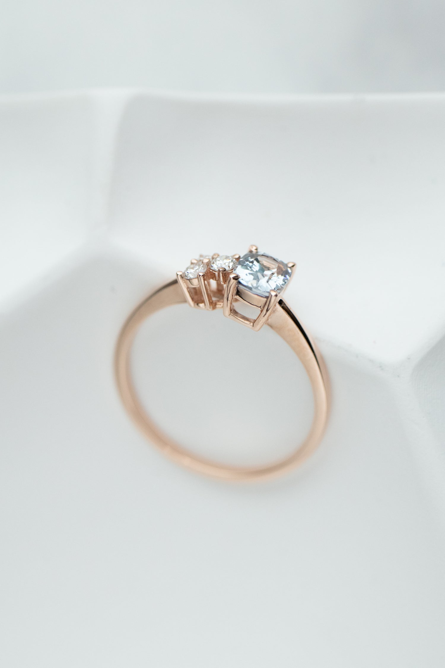 0.60ct Cushion Grey Spinel & diamonds 14K Rose Gold Ring