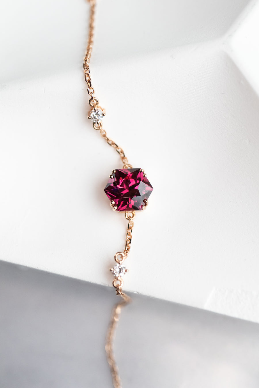 ~1-1.2carat Hexagon Garnet and ~0.07carat Natural Diamonds 18K Rose Gold Bracelet