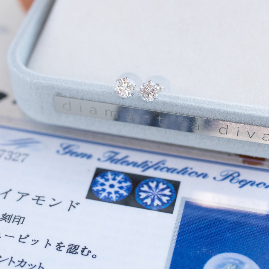 Classic D Color total 0.20/ 0.30ct Diamonds Stud Earrings with Japanese Certificate