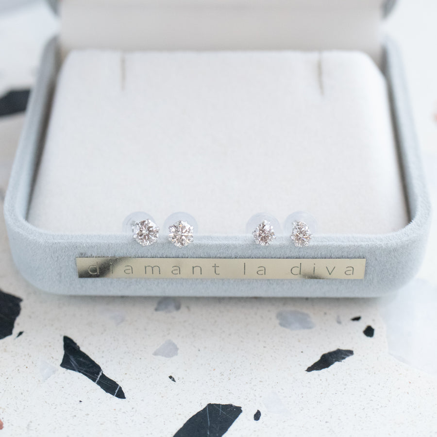 Classic D Color total 0.20/ 0.30ct Diamonds Stud Earrings with Japanese Certificate