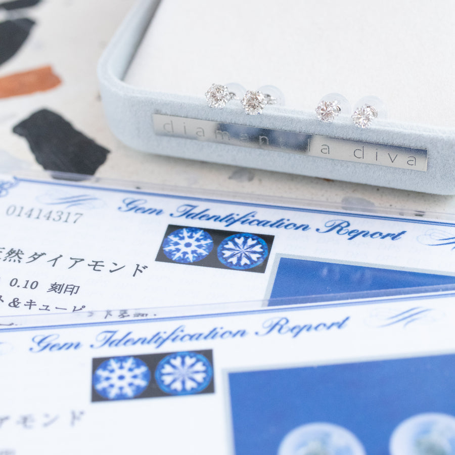 Classic D Color total 0.20/ 0.30ct Diamonds Stud Earrings with Japanese Certificate