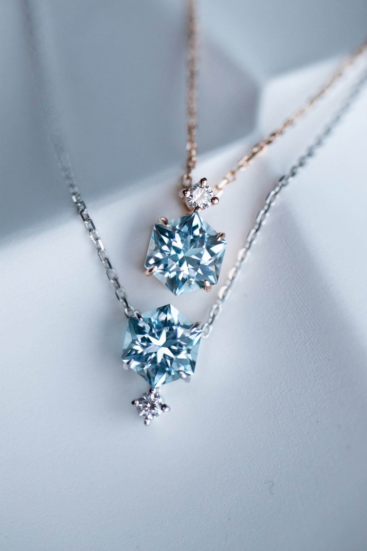 Signature Hexagon Sky Blue Topaz ~1.10-1.20ct & diamond 14K/ 18K Gold Necklace
