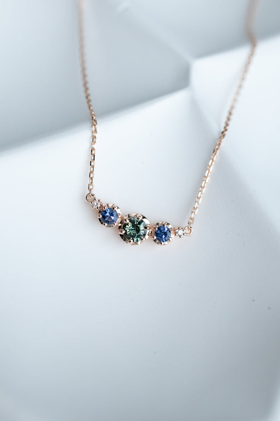 Teal and Blue Sapphire & Natural Diamonds 18K Gold Necklace
