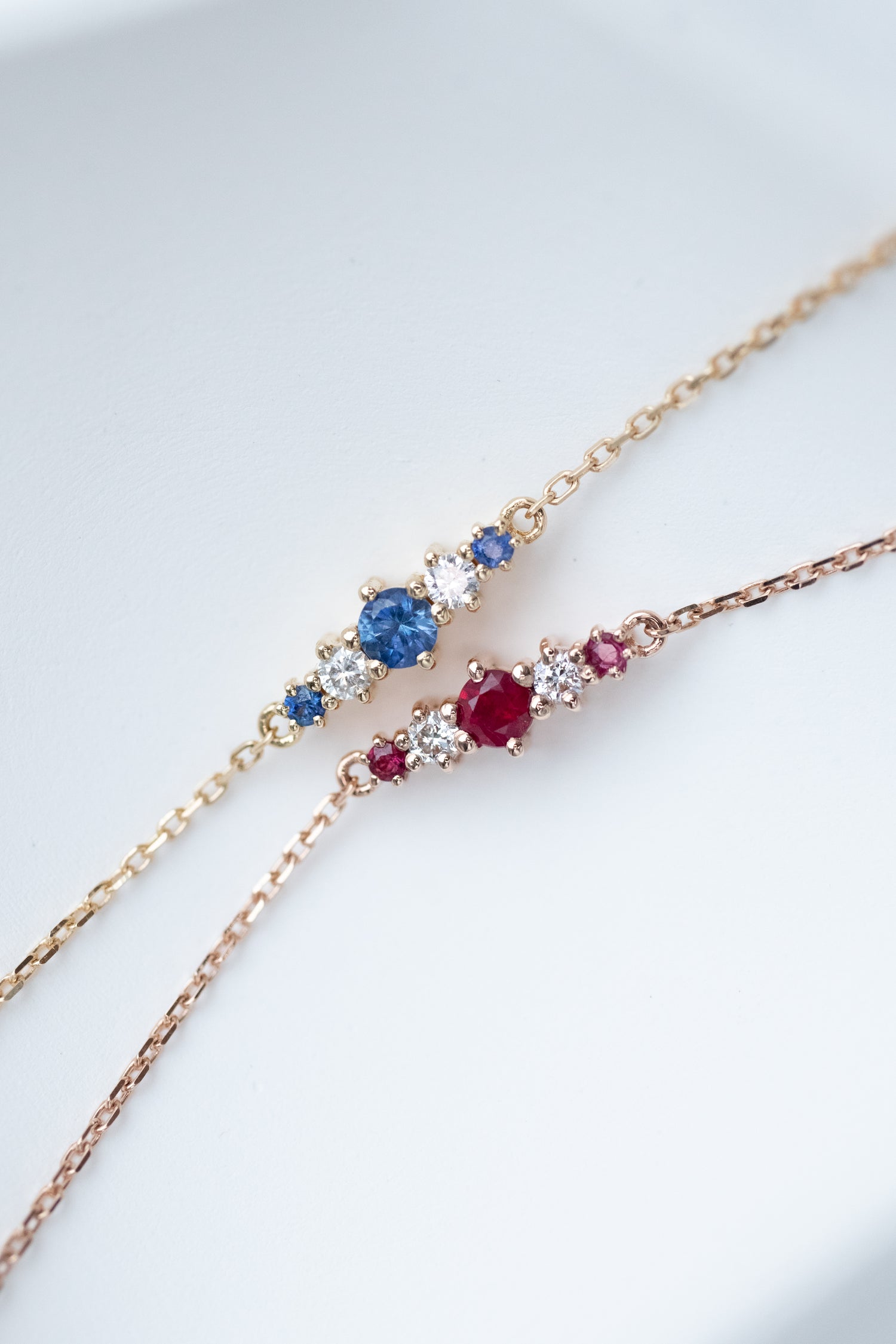 PREORDER - Exquisite Five Stone Blue Sapphire/ Ruby & Diamonds 18K Gold Bracelet