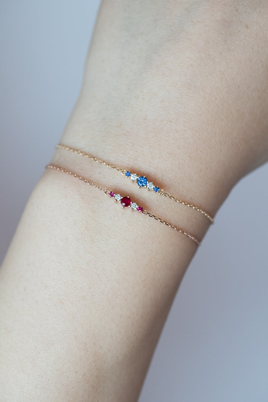PREORDER - Exquisite Five Stone Blue Sapphire/ Ruby & Diamonds 18K Gold Bracelet