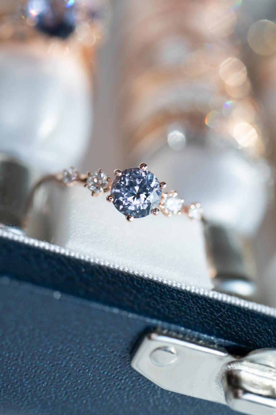 0.55ct Greyish Spinel & diamonds 14K Rose Gold Ring