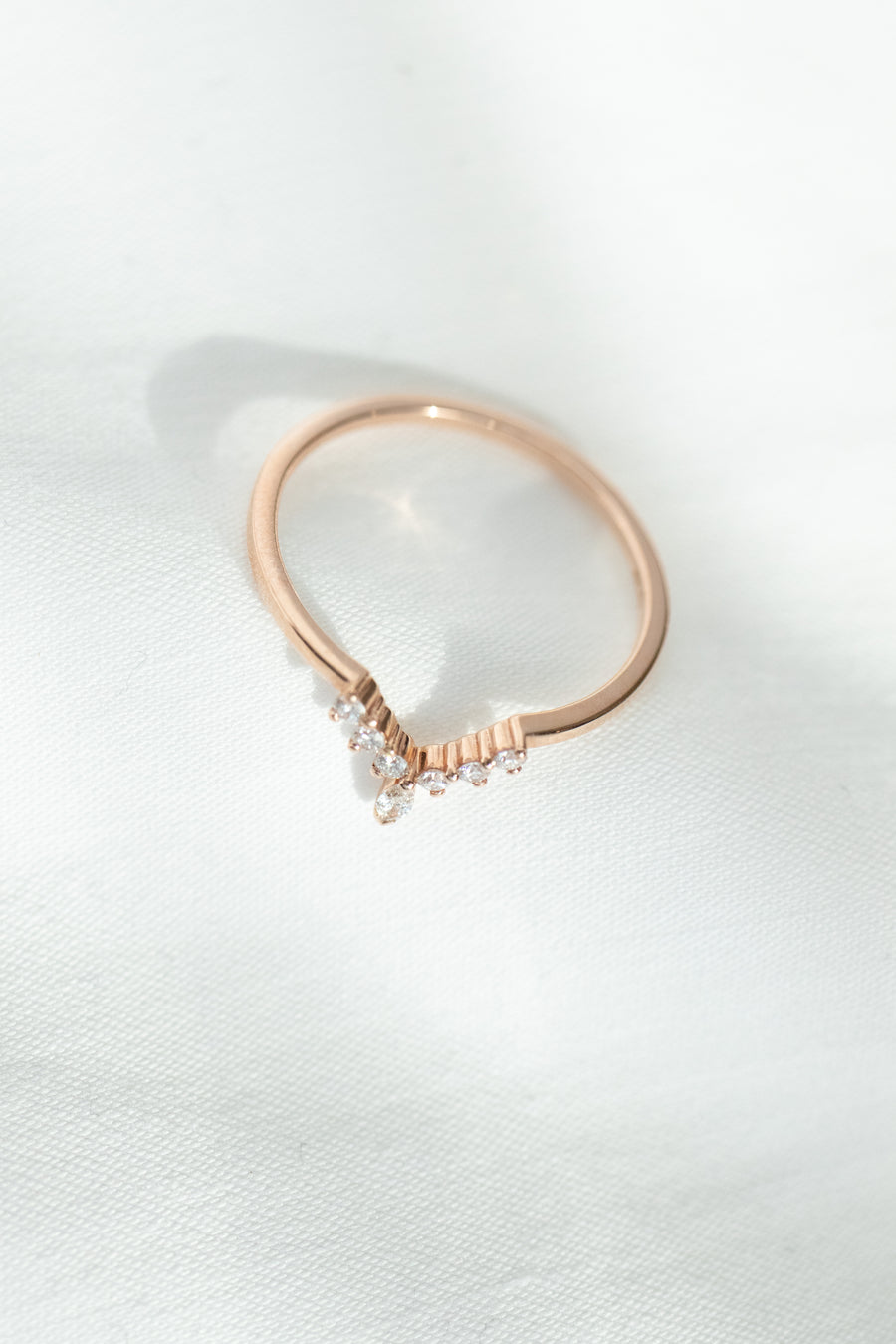 V Shape Top Quality Diamond 14K/18K Gold Stacking Ring