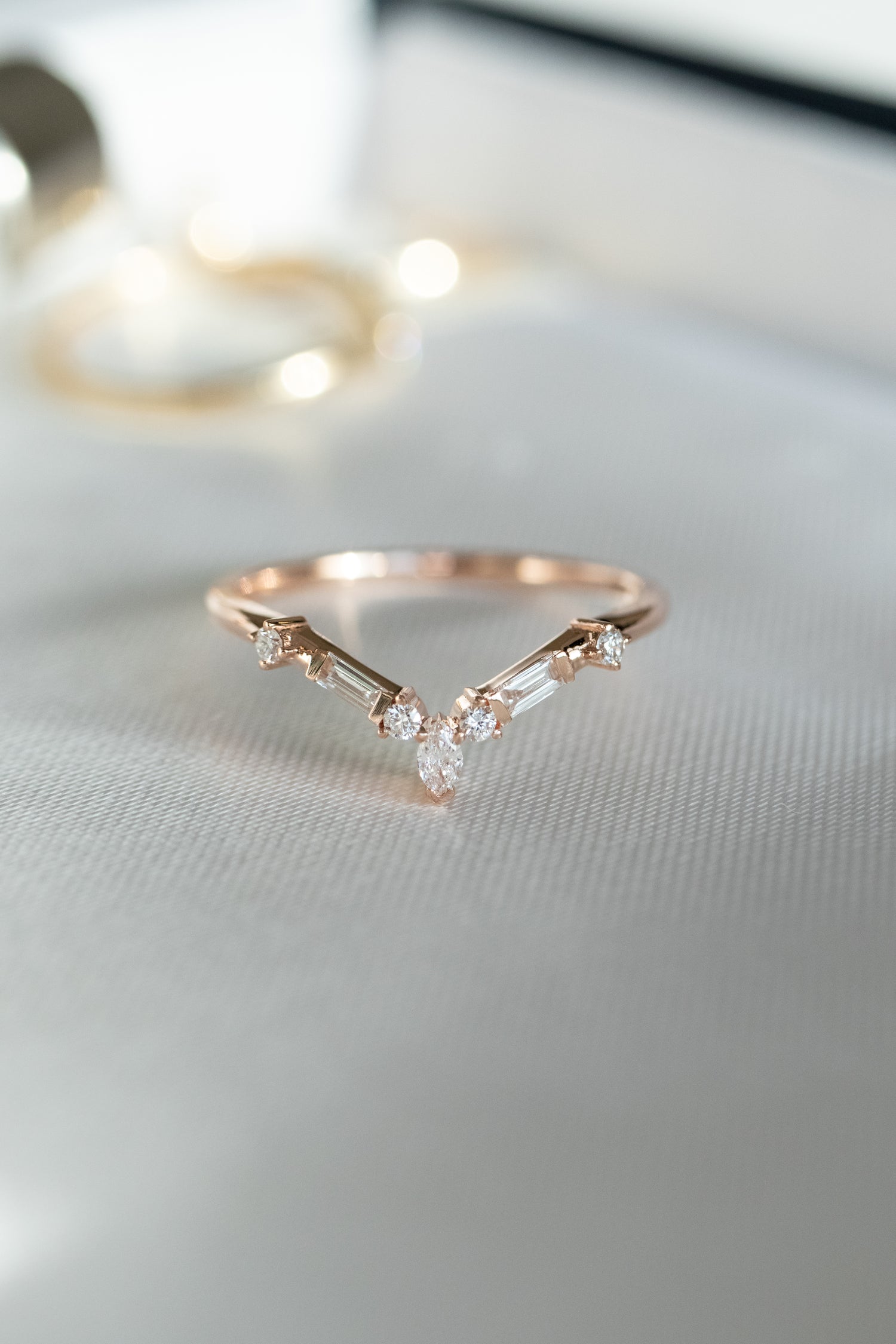 Chevron Top Quality Diamond total ~0.15ct 14K/18K Gold Stacking Ring