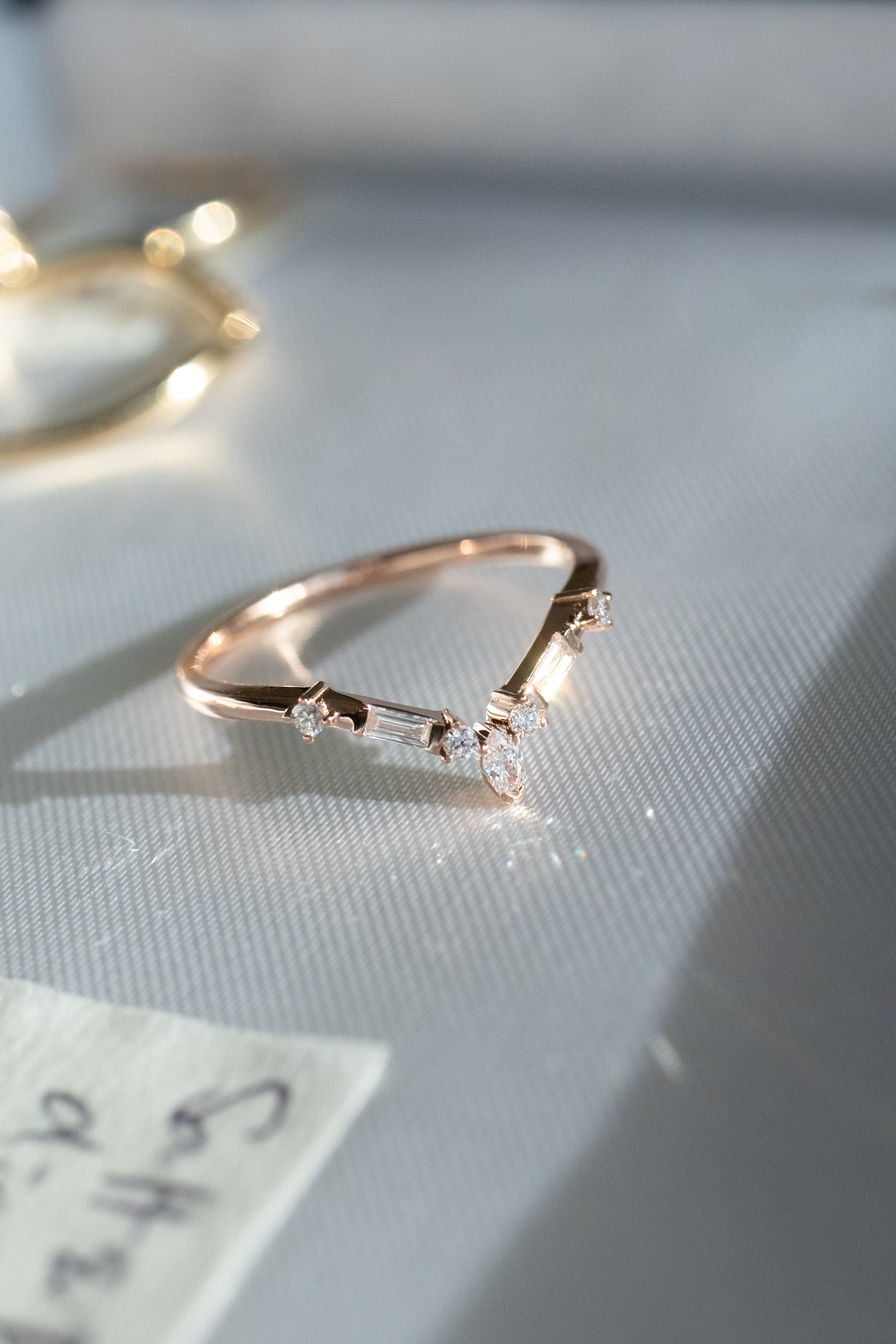 Chevron Top Quality Diamond total ~0.15ct 14K/18K Gold Stacking Ring