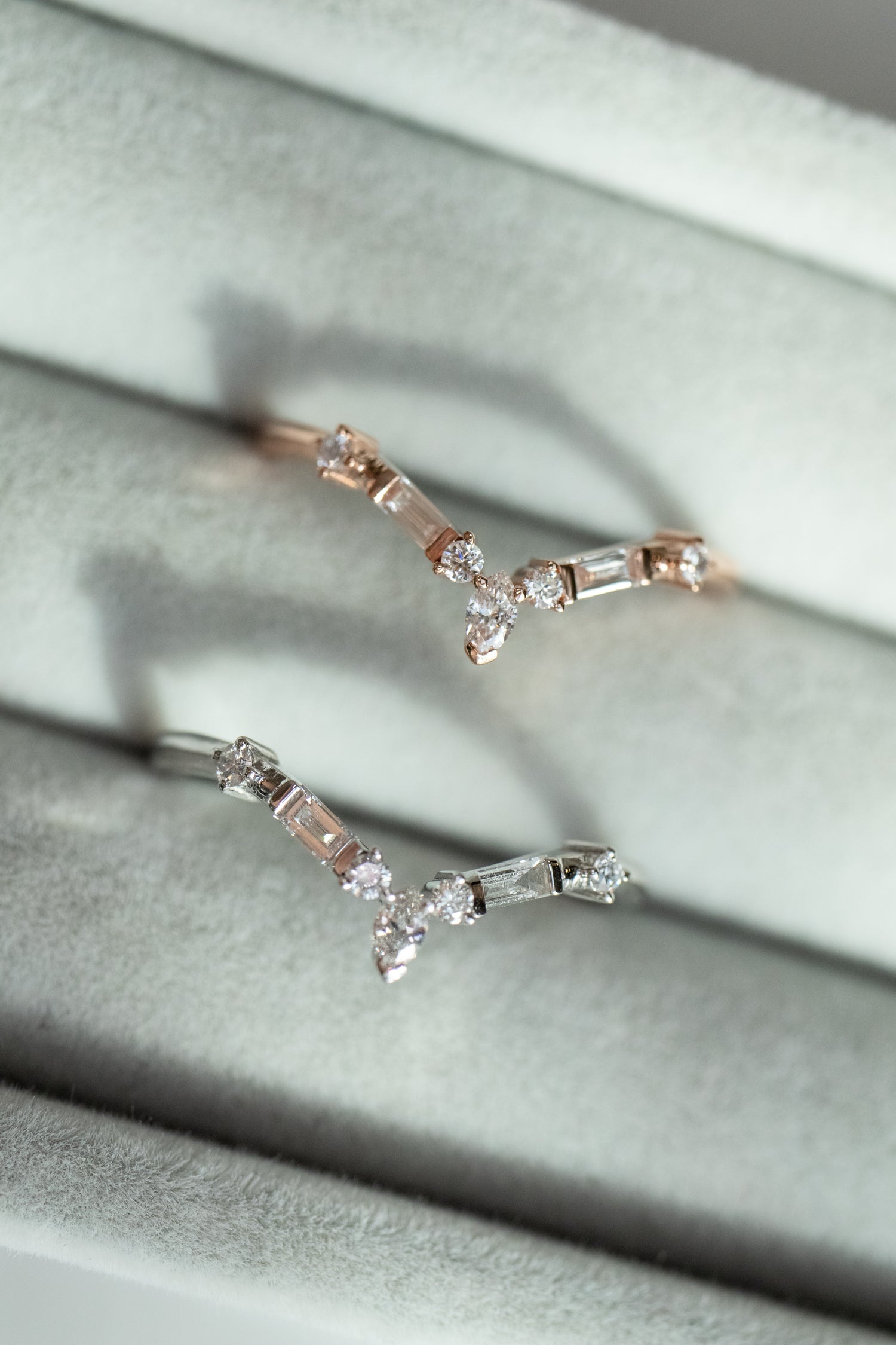 Chevron Top Quality Diamond total ~0.15ct 14K/18K Gold Stacking Ring