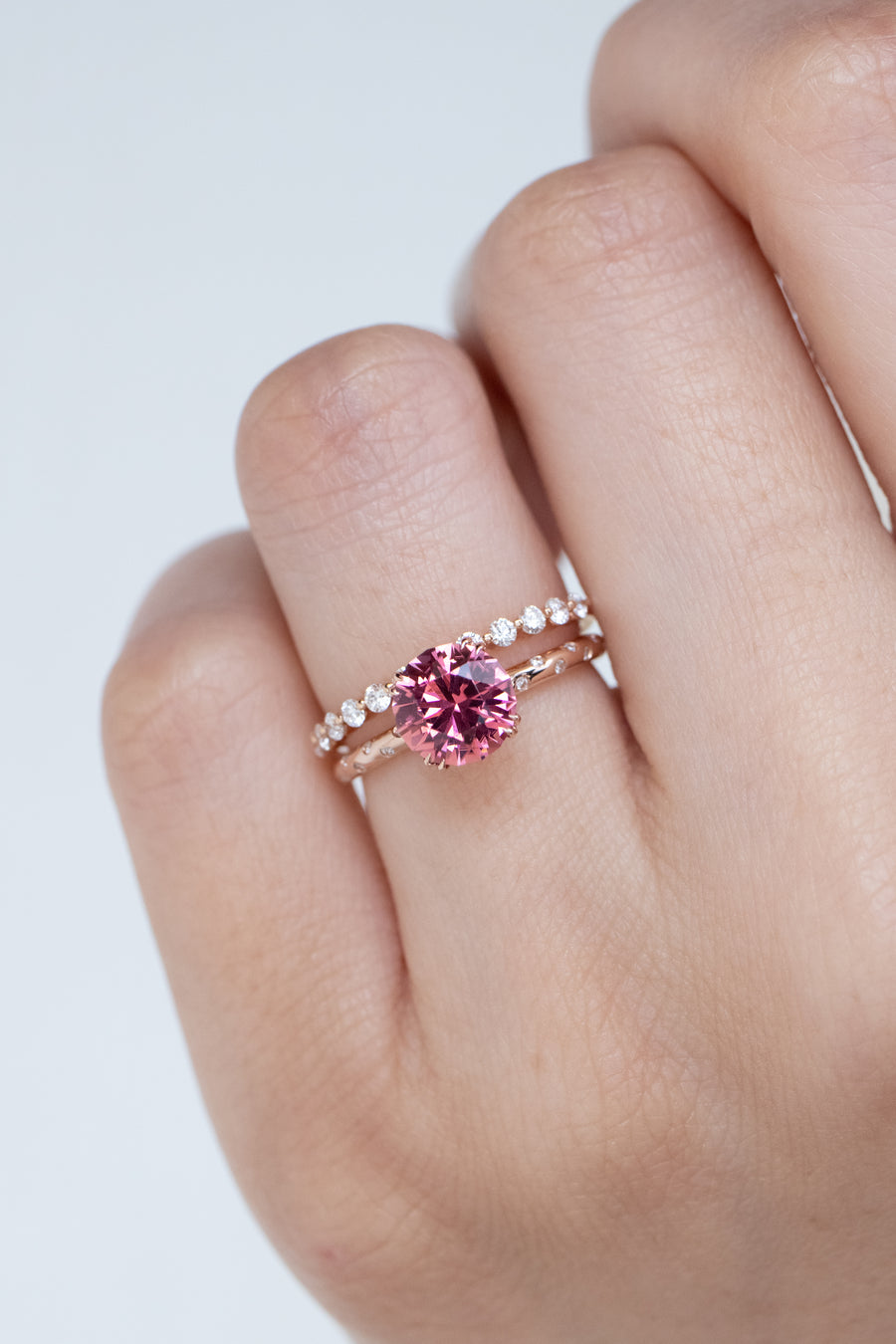 1.30ct Round Sunset Tourmaline (With Certificate) & ddiamond 18K Rose Ring