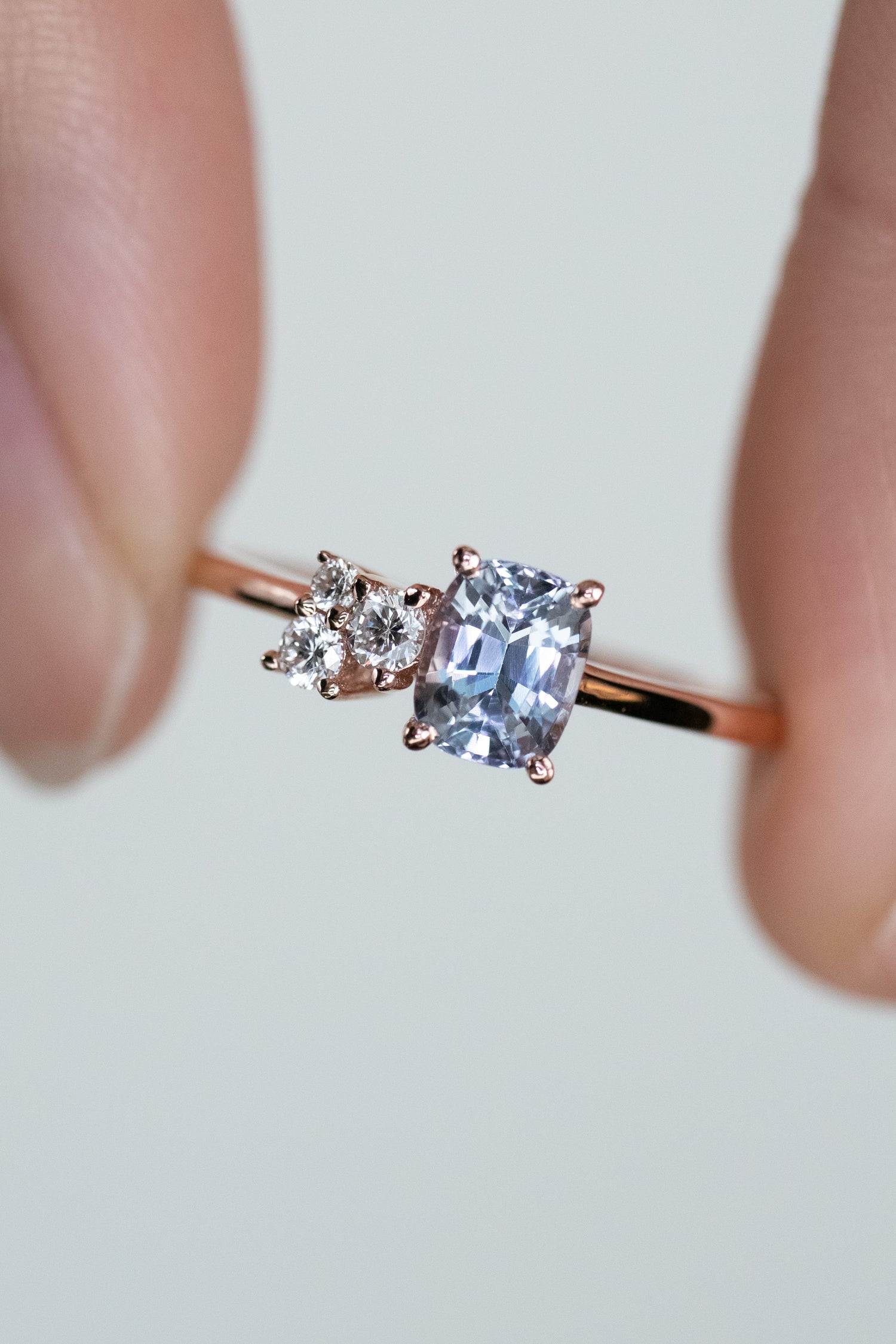 0.60ct Cushion Grey Spinel & diamonds 14K Rose Gold Ring