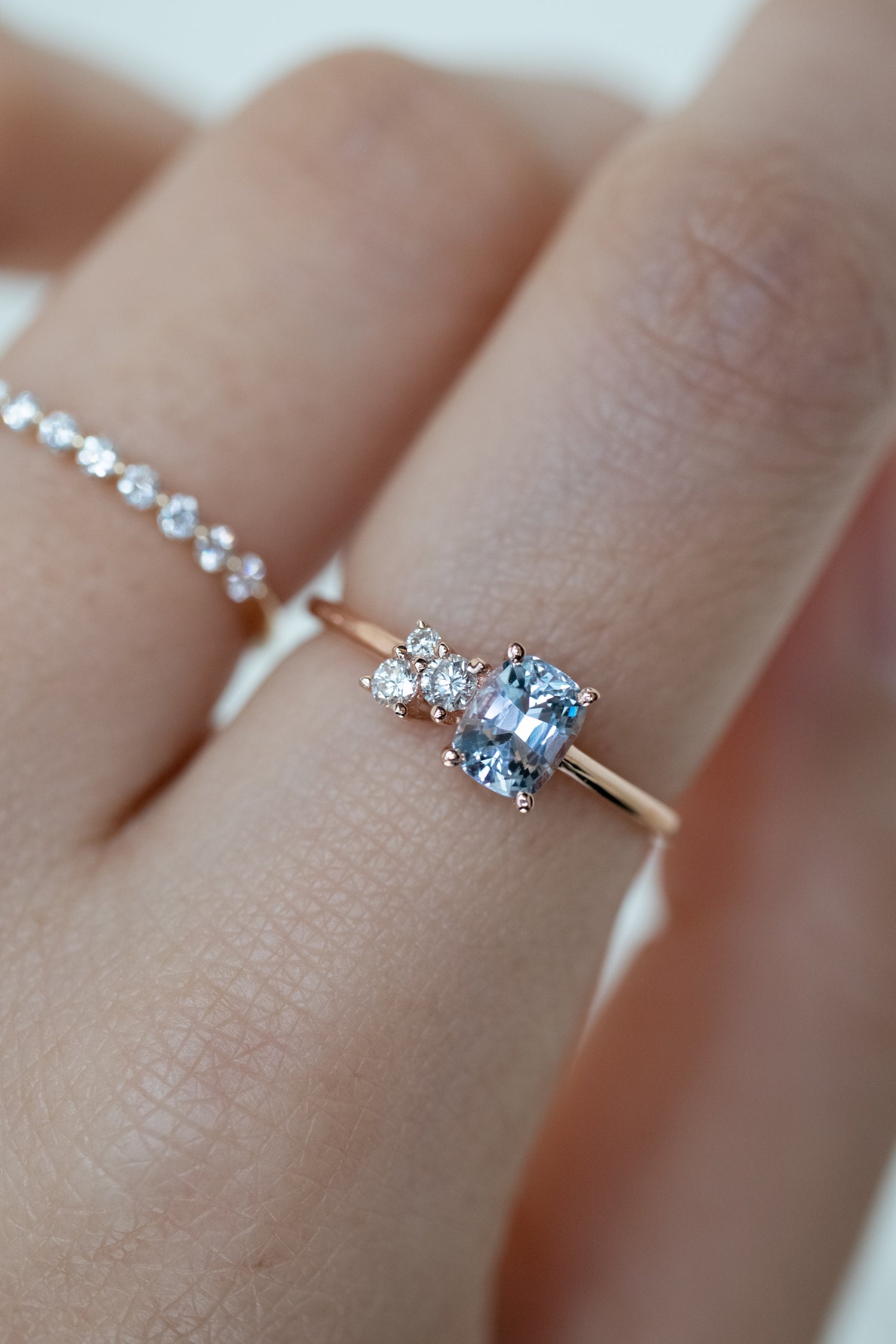 0.60ct Cushion Grey Spinel & diamonds 14K Rose Gold Ring