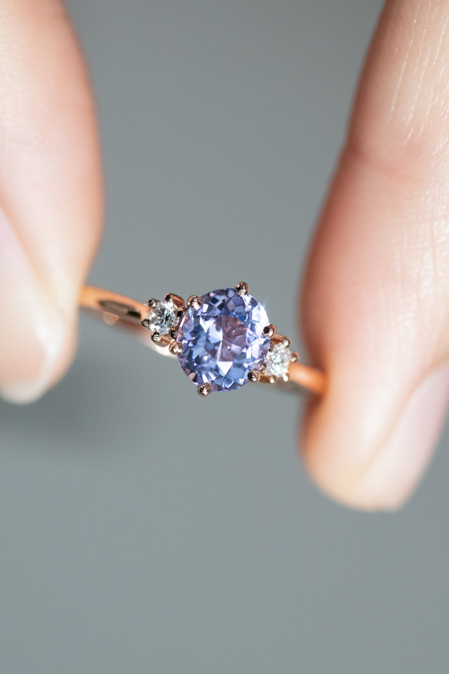 1.05ct Purple Spinel (with cert) & 0.09ct Diamonds 18K Rose Gold Ring