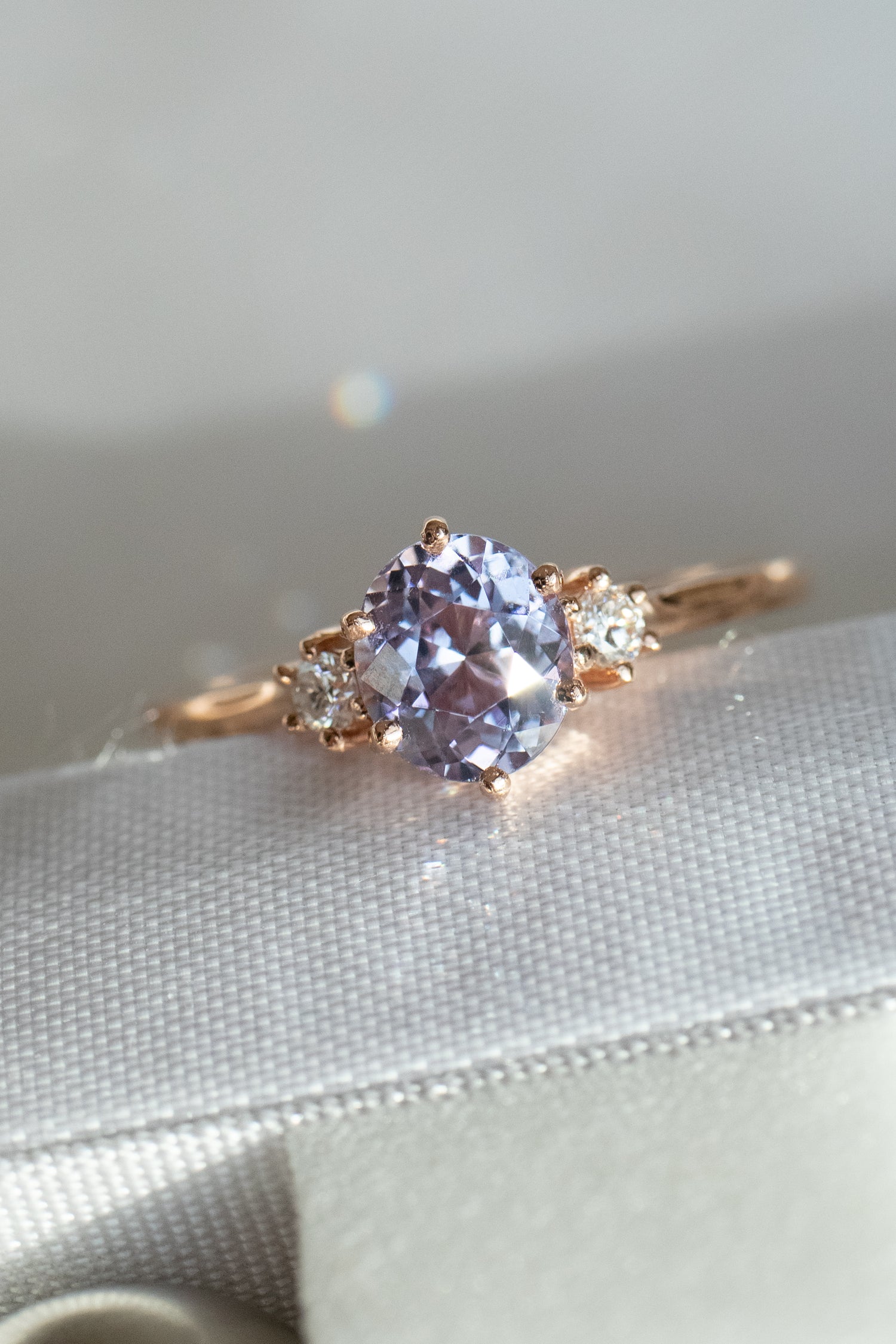 1.05ct Oval Purple Spinel (with Certificate) & diamonds 18K Rose Gold Ring