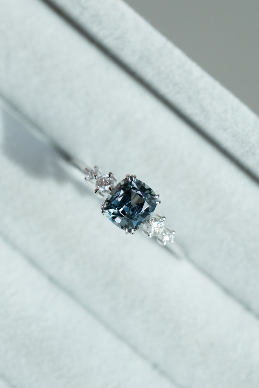 0.85ct Grey Spinel (cert) & 0.12ct Diamonds 14K White Gold Ring