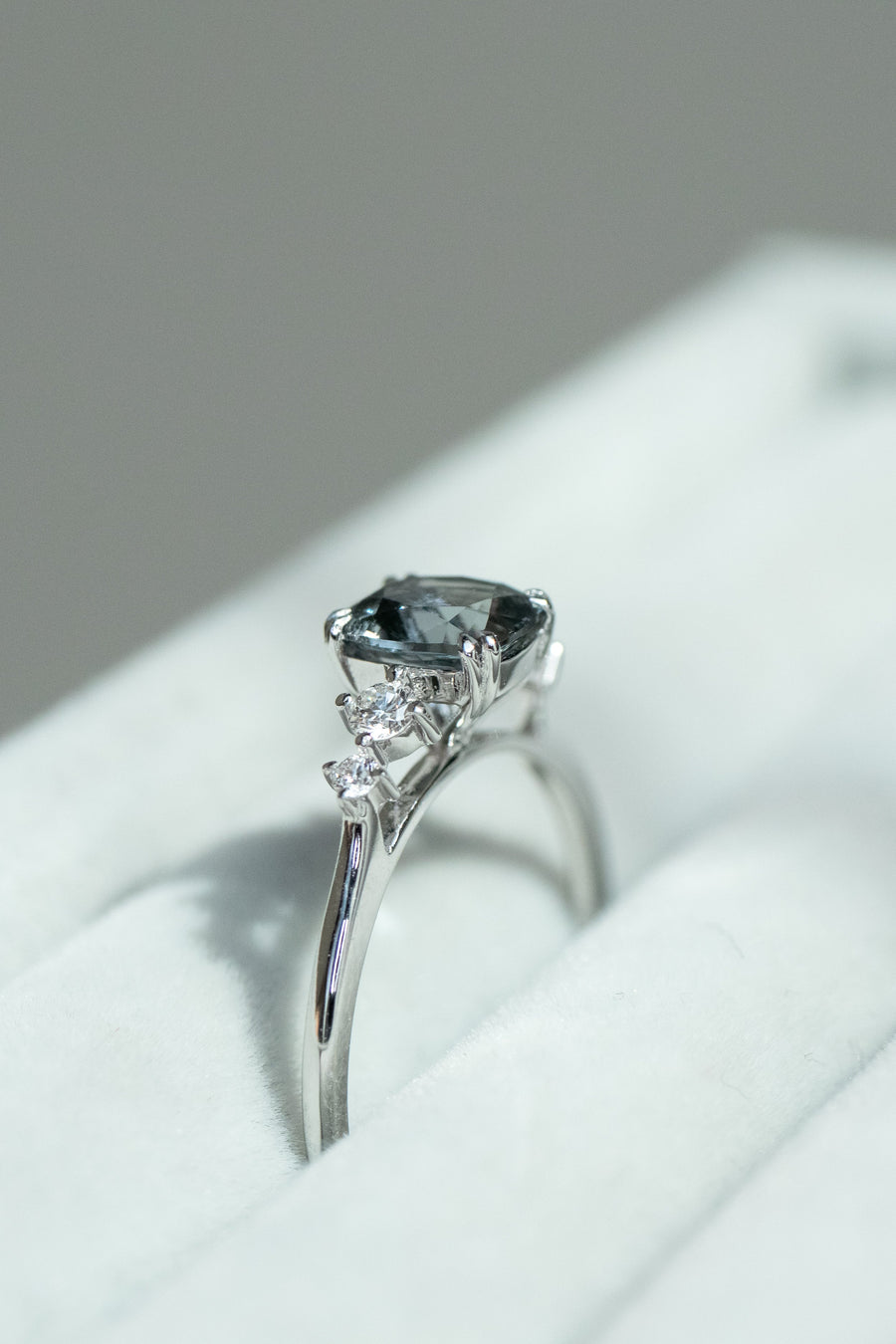 0.85ct Grey Spinel (cert) & 0.12ct Diamonds 14K White Gold Ring