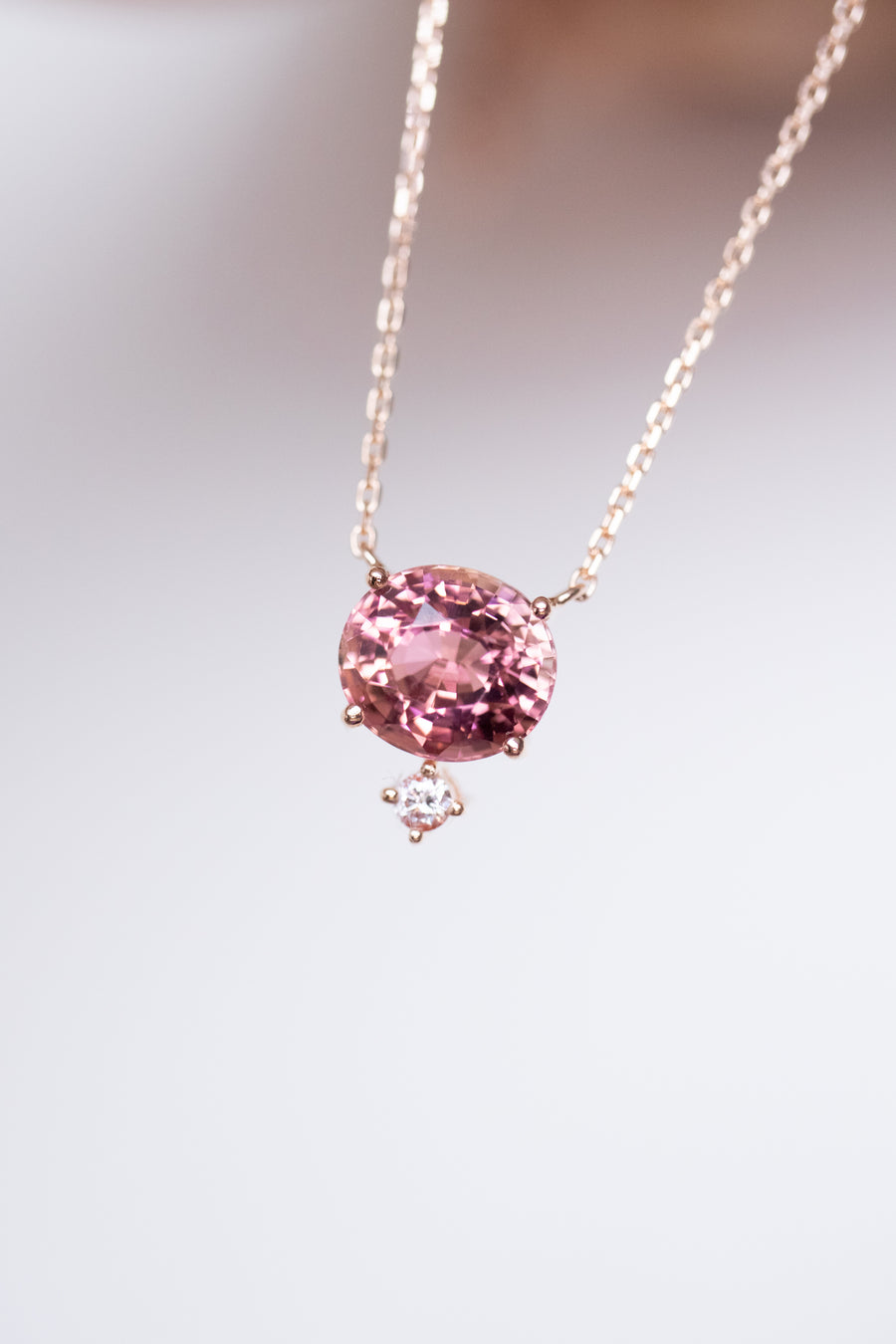 2.05ct Sunset Tourmaline and diamond 18K Rose Gold Necklace