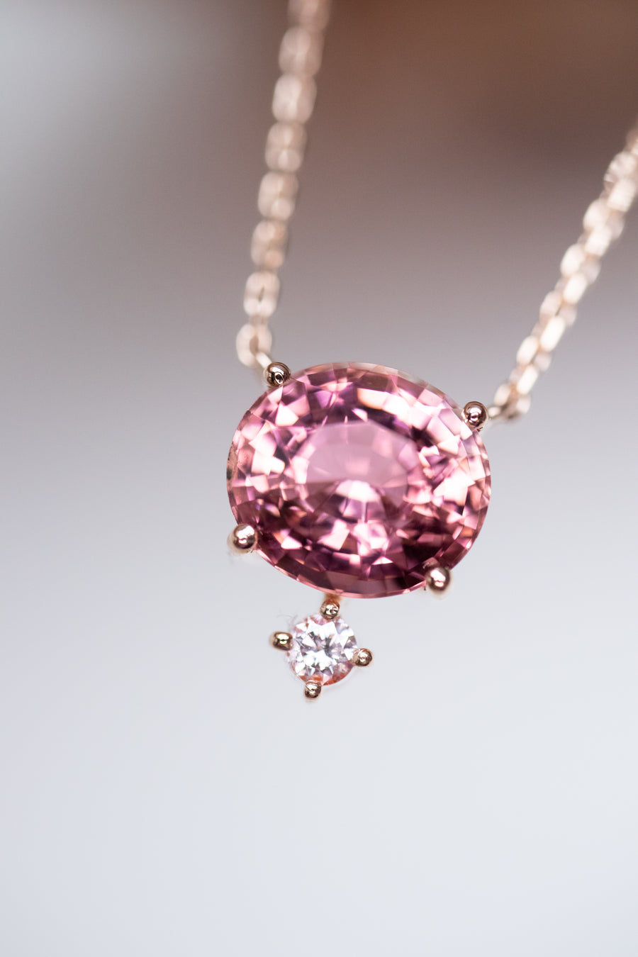 2.05ct Sunset Tourmaline and diamond 18K Rose Gold Necklace