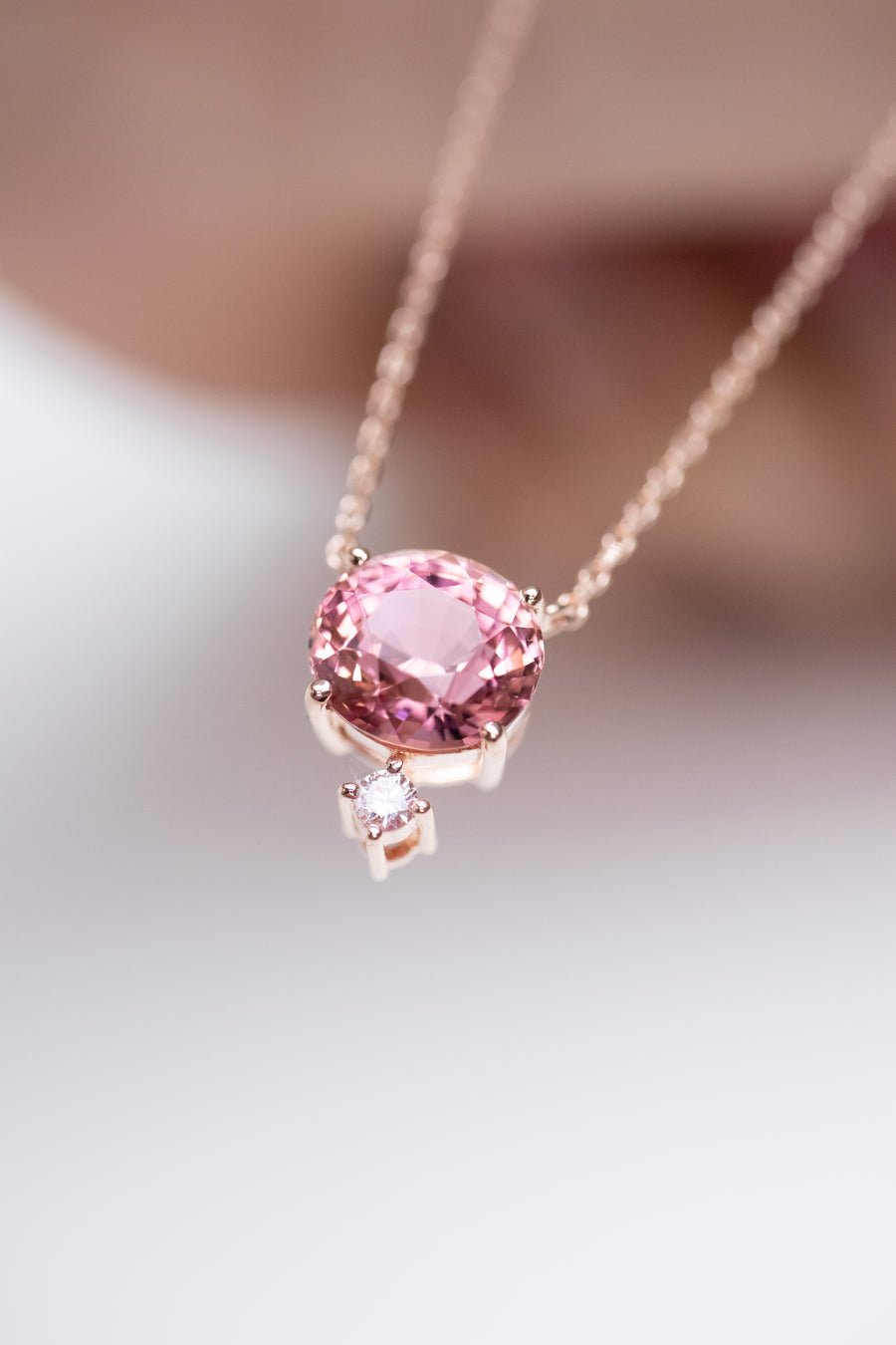 2.05ct Sunset Tourmaline and diamond 18K Rose Gold Necklace