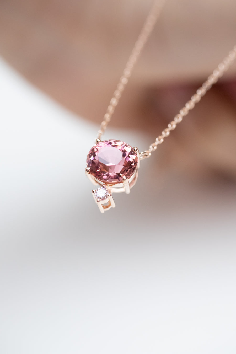 2.05ct Sunset Tourmaline and diamond 18K Rose Gold Necklace