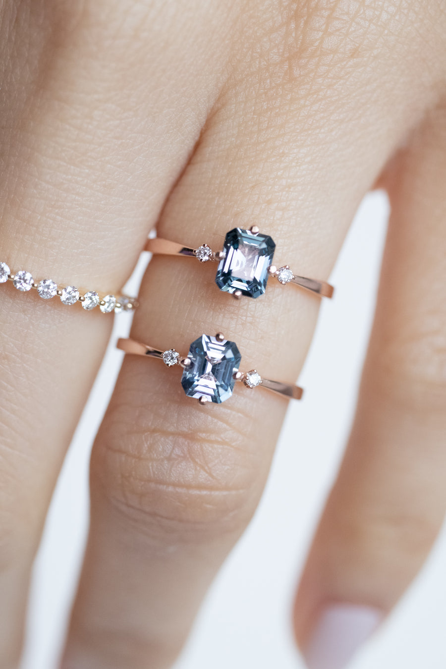 0.60ct Step Cut Blue Spinel & diamond 14K Rose Gold Ring