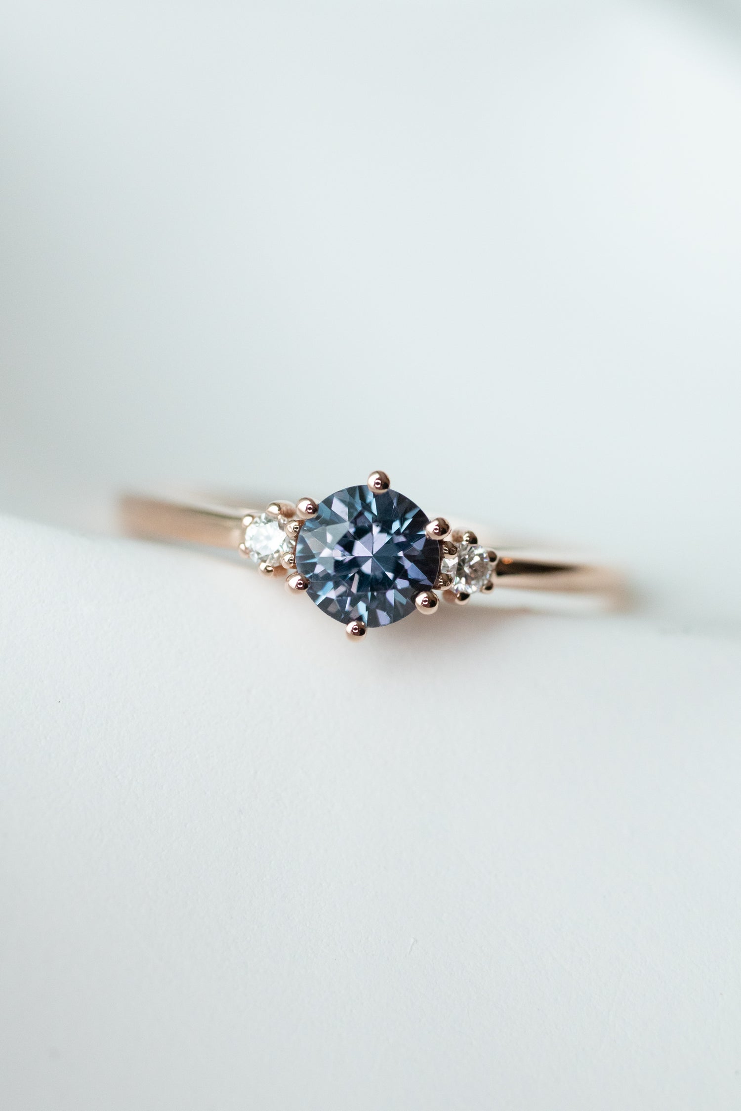 0.52ct Round Grayish Blue Spinel & diamonds 14K Rose Gold Ring