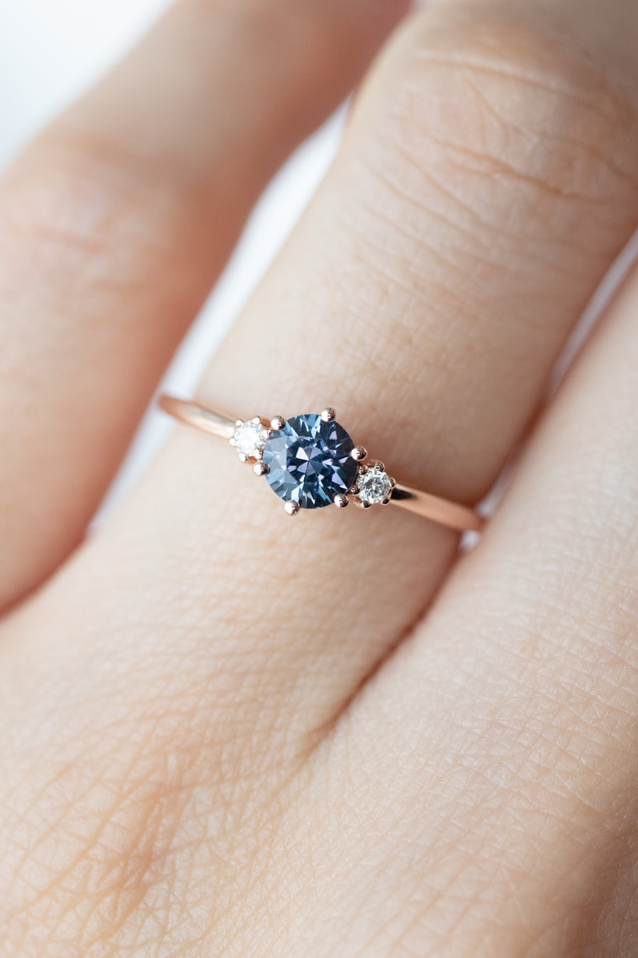 0.52ct Round Grayish Blue Spinel & diamonds 14K Rose Gold Ring