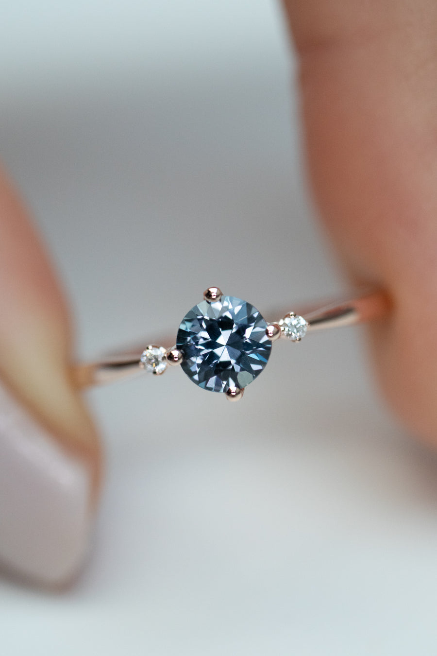 ~0.40-0.50ct Round Greyish Spinel and total 0.02ct Diamonds 18K/14K Gold Ring [Made-to-order]