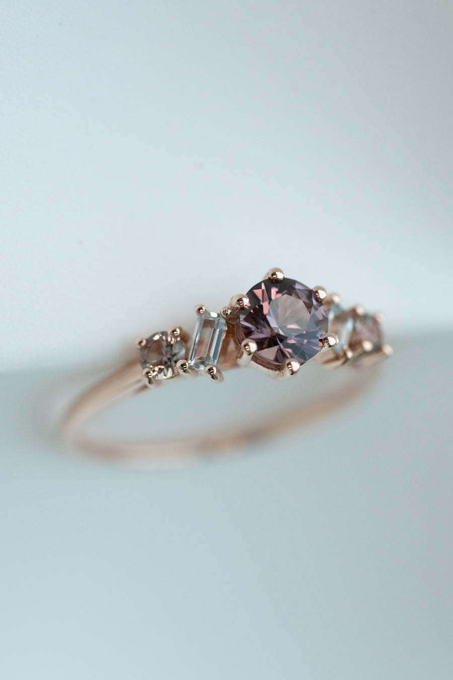 0.44ct Round Grayish Red Wine Spinel & Sapphire 14K Rose Gold Ring