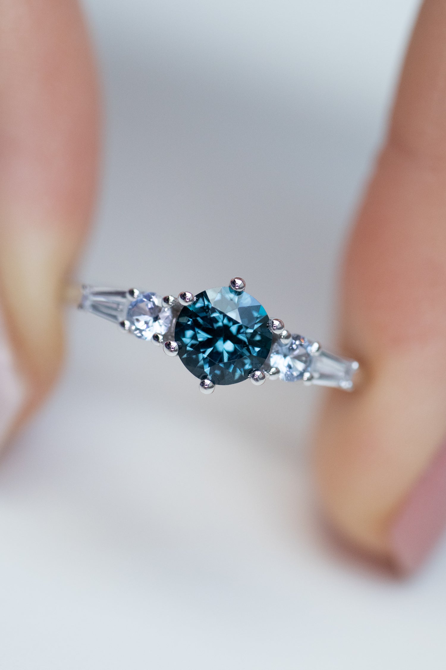 0.50ct Teal Spinel & Sapphires 14K White Gold Ring