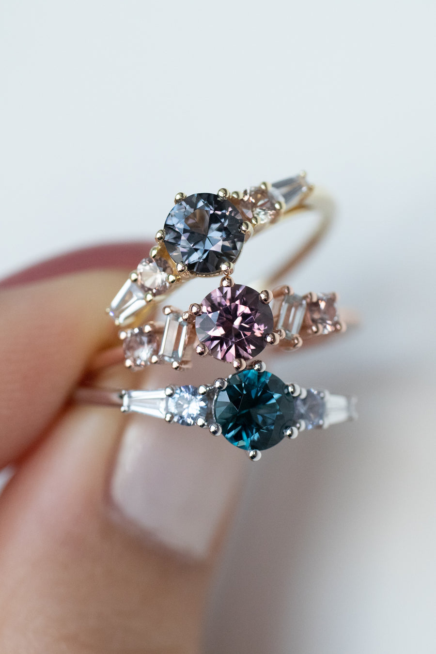 0.44ct Round Grayish Red Wine Spinel & Sapphire 14K Rose Gold Ring